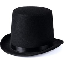 MGN Yetişkinler Için Siyah Renk Ringmaster Sihirbaz Şapkası Fötr Şapka 15 cm