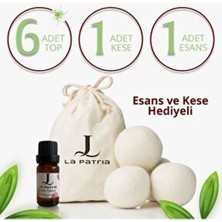 La Patria 6 Adet Xxxl Yün Çamaşır Kurutma Makinesi Topu (1ADET Kese ve 1 Adet Esans Yağ 10ML Hediye)