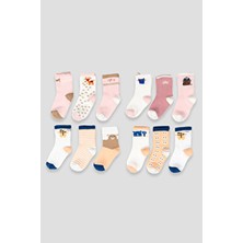 Defne Baby Desenli Pamuk / Elastan Malzemeden Kız Çocuk ve Bebek Soket Çorap Çok Renkli