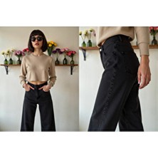 Enzim Jeans Kadın Wide Leg Baggy Fit %100 Pamuk Denim Pantolon Uzun Kesim
