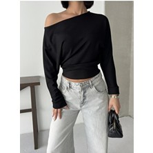 Bejna Kadın Siyah Düşük Omuzlu Modal Dokulu Bluz