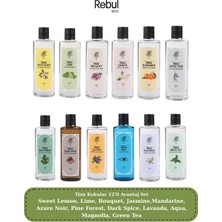 Rebul 250 ml Cam Kolonya 12’li Set, Sweet Lemon, Lime, Jasmine, Pine, Dark Spice, Aqua, Green Tea +5