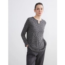 LC Waikiki Lcw Grace Gri Bisiklet Yaka Puantiyeli Bluz