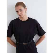 LC Waikiki Lcw Vision Siyah Bisiklet Yaka Beli Kemerli Bluz