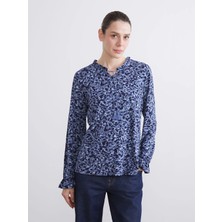 LC Waikiki Lcw Grace Lacivert Bağlamalı Yaka Desenli Bluz