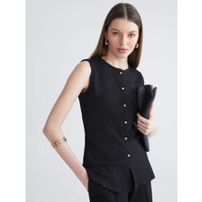 LC Waikiki Lcwaıkıkı Basic Siyah Bisiklet Yaka Dokulu Bluz