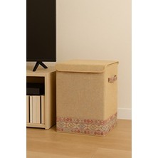 Luxway Home Jüt Bohem Kapaklı Katlanabilir Oyuncak ve Kirli Çamaşır Saklama Kutusu – 40X50X30 cm Düzenleyici Sep