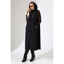 Şiir Karas Kadın Rahat Kalıp Kapüşonlu Ottoman Yelek & Tesettür Yelek - Siyah