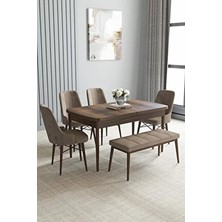 Asaella Mobilya Loft Barok Desen 80X132 Açılabilir Mdf Masa Yemek Odası Takımı, Mutfak Takımı 4 Sandalye, 1 Bench