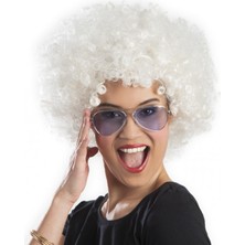 MGN Beyaz Renk Kıvırcık Afro Bonus Peruk