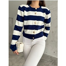 Ciqulata Çizgili Lina Triko Hırka Lacivert