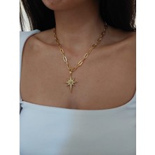 Kadın Gold Zirkon Taşlı Kutup Yıldızı Kolye