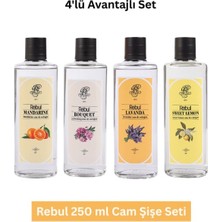 Rebul 250 ml Cam Şişe Kolonya Seti – Bouquet, Mandarine, Lavanda, Sweet Lemon