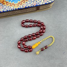 Antika Osmanlı Traşlı Kolye Kehribar Tespih | Usta Işi Özel Altın Püsküllü