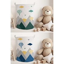 Talia Home Kuş Vadisi Dağ Desenli Çok Renkli Mavi-Yeşil 35 x 45 cm Keçe Çocuk Odası Sepeti