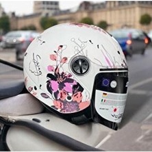 Sway 715 Şeffaf Vizörlü Yarım Motosiklet Scooter Kaskı S Beden Iris White Pink