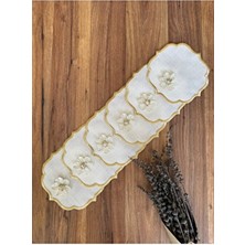 Nurhan Home Collection 6 Adet Gold Papatya Broşlu Gold Nakışlı Kahve Yanı Kokteyl Sunum Peçetesi