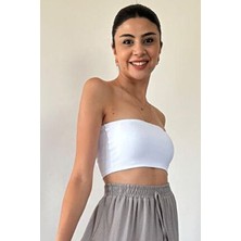 Cidde Kadın Straplez Seamless Crop Büstiyer Dikişsiz Rahatlık ve Kapsız Beyaz Dokuma Kumaş