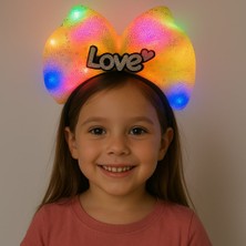 MGN LED Işıklı Love Yazılı Sarı Fiyonk Taç – Kız Çocuk Parti Tacı