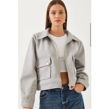 My Lunessa Zr Cepli Kısa Bomber Gri Kaşe Ceket