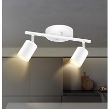 Rsylight Sylight Retro Beyaz Metal 2 Li LED Spot Tavan Plofyoner 180 Derece Hareketli Beyaz Ampullü