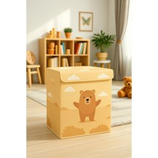 PH Prendi Home Küçük Ayı Çok Amaçlı Kapaklı Oyuncak Çamaşır Saklama Kutusu Katlanır Düzenleyici 30X40X50