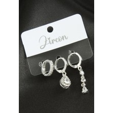 3 Adet Damla Zirkon Taşlı Küpe