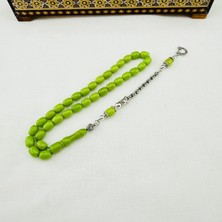 Fıstık Yeşili Çubuk Hareli Sıkma Kehribar Bilek Boy Usta Yapımı Tespih