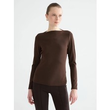 LC Waikiki Lcwaıkıkı Basic Kahverengi Kayık Yaka Fitilli Bluz