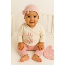 Organik Kız Bebek Çiçek Desenli 5'li Tulum Hastane Çıkışı Yenidoğan Kıyafet Mama Önlüğü