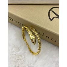 Hedef Bijuteri Gold Renk Yılan Model Tasarım Kelepçe Bileklik Zirkon Taşlı Pirinç Malzeme