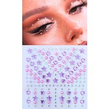 Giraffe Sticker Mor Inci, Yıldız, Kalpli Model 159 Adet Işıltılı Yüz ve Vücut Taşı Sticker Yılbaşı Süs Dekor