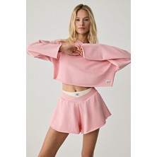 Urban Beat Kadın Şeker Pembesi Sweatshirt Düz Desenli Regular Kesim Rahat Kullanım