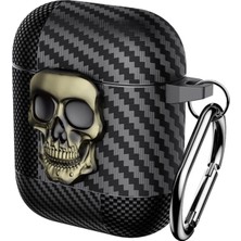 Caseonn Apple Airpods 2/1. Nesil Kılıf Güvenli Kilitli Kuru Kafa Karbon Bakır