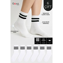 Lüx Kral Erkek Kadın (6 Çift) Çizgili Kolej Tenis Çorabı Pamuklu Terletmez Çorap