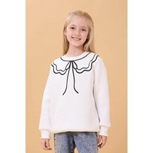 Perendi Kız Çocuk Bisiklet Yaka Baskılı Şardonlu Kışlık Sweatshirt - Ekru