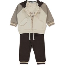 Bebetto Üç Ip Kapşonlu Hırka 3lü Takım (Self Enjoy) Kahverengi