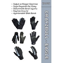 Motokit Crayzbull Eagle Gri Su ve Rüzgar Geçirmez Kışlık Kadın Motosiklet Eldiveni + Buff Hediyeli