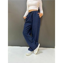 Newco Beli Lastikli Bağlama Detaylı Cepli Denim Bol Paça Pantolon