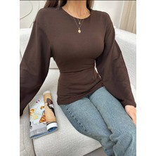 Cemo Korse Dikişli Kahve Bluz