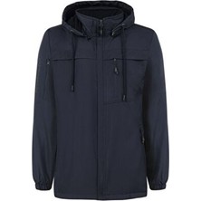 Remsa Spor Erkek Kapüşonlu Rüzgar Geçirmez Cep Detaylı Içi Polar Kışlık Mont Lacivert RMNT01