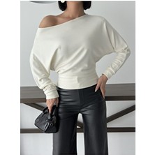 Bejna Kadın Ekru Düşük Omuzlu Modal Dokulu Bluz