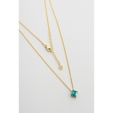 So CHIC Paraiba Aura 18 Ayar Sarı Altın Kaplama 45 Cm Gümüş Tektaş Kolye