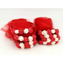 Mtxdpn Zero Land - 5 Adet Tül Duvaklı Çiçekli Nedime Tacı Kırmızı