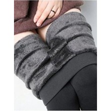  kadın siyah dikişsiz termal peluş tayt dış giyim