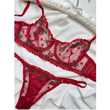 Rozenin Lingerie Rozenin Çiçek Desenli Dantel Transparan Bralet Sütyen Takımı 2 Parça Kadın İç Giyim