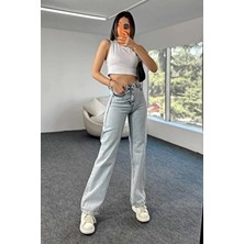 Ramrod Elle Mavi Power Likralı Süper Yüksek Bel Salaş Jeans Palazzo Pantolon (Açık Mavi)