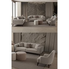Edsy Home Regnar 3+3+1+1 Koltuk Takımı Krem Keten Modern Tasarım Plastik Ayaklarla