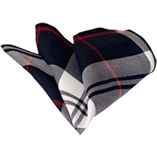 Lacivert Kırmızı Gri Ekose Kareli Exve Exclusive Pamuk Yaka Cep Mendili Şıklık Vurgusu ile