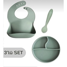 Ermaslicon 3lü Silikon Beslenme Seti Vakumlu Tabak, Önlük ,kaşık